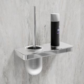 Ёршик для унитаза Lemark Glass Line 9761031 с держателем и полкой хром/белое стекло